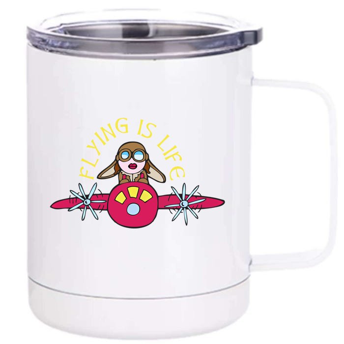 Flying Is Life Female Pilot Airplane Great Gift Front & Back 12oz Stainless Steel Tumbler Cup