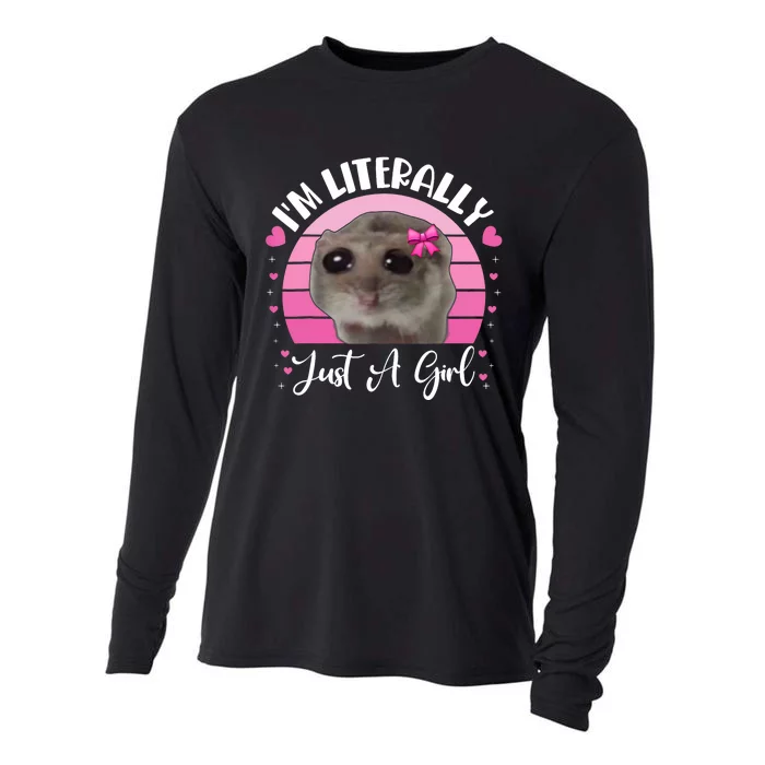 Funny IM Literally Just A Girl Sad Hamster Meme Vintage Cooling Performance Long Sleeve Crew