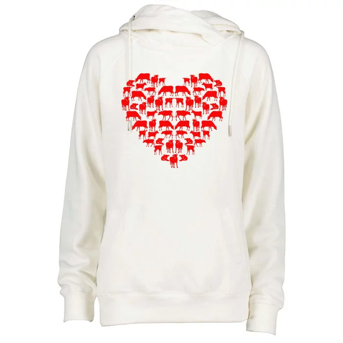 Funny I Love My Cows Lovers Farmers Hearts Valentine's Day Womens Funnel Neck Pullover Hood