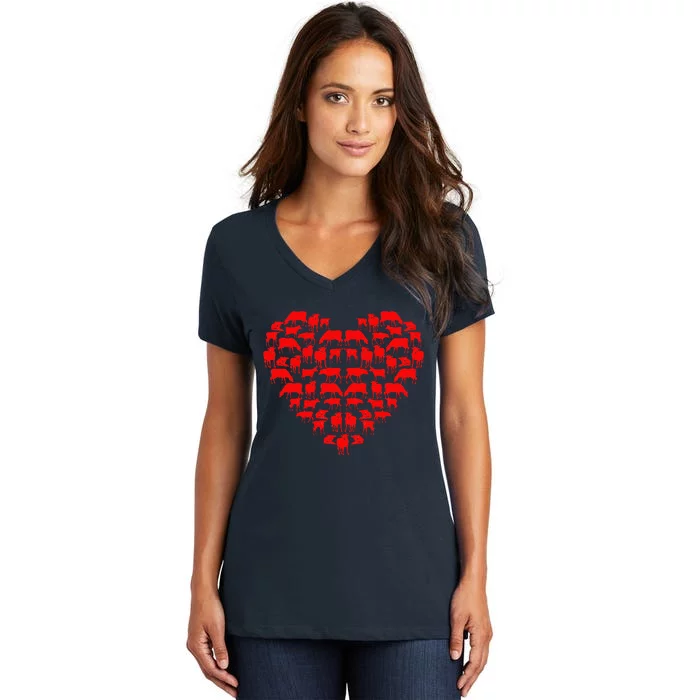 Funny I Love My Cows Lovers Farmers Hearts Valentine's Day Women's V-Neck T-Shirt