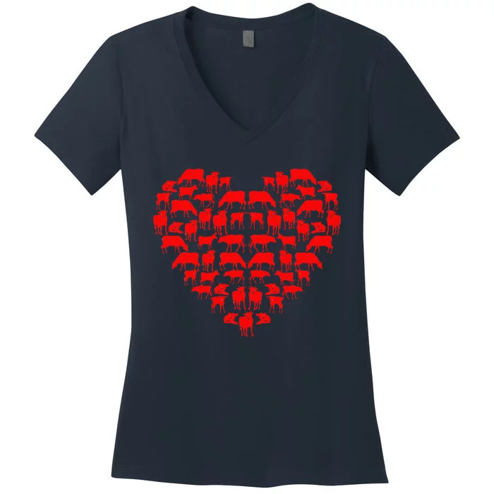 Funny I Love My Cows Lovers Farmers Hearts Valentine's Day Women's V-Neck T-Shirt