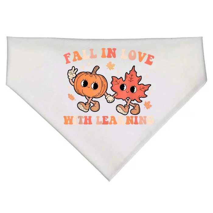 Fall In Love With Learning Fall Teacher Thanksgiving Retro USA-Made Doggie Bandana