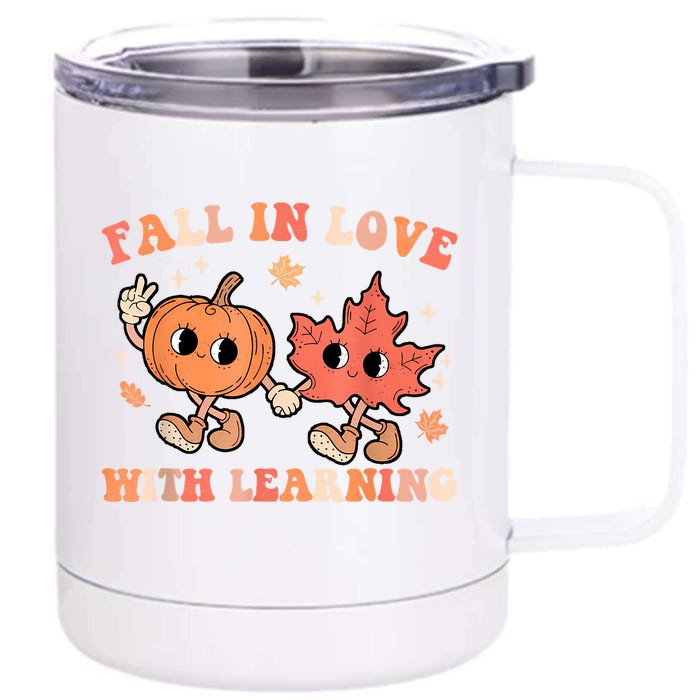 Fall In Love With Learning Fall Teacher Thanksgiving Retro Front & Back 12oz Stainless Steel Tumbler Cup