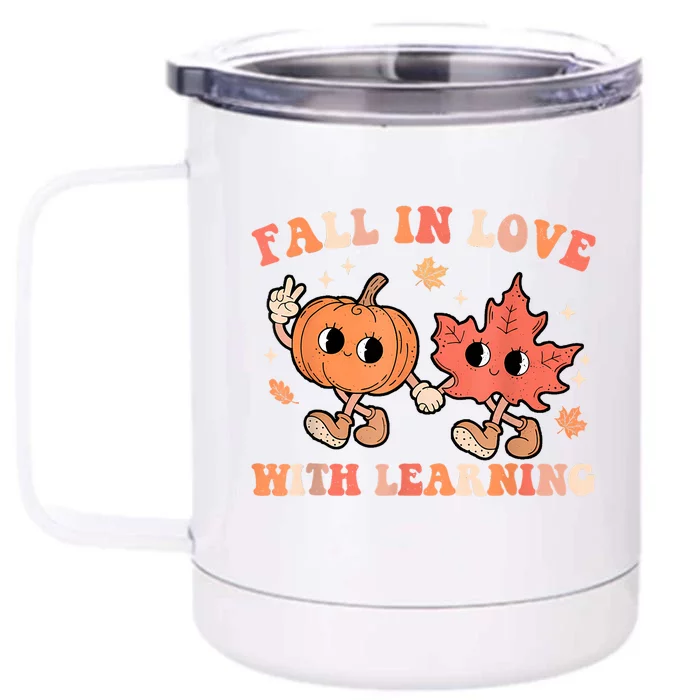 Fall In Love With Learning Fall Teacher Thanksgiving Retro Front & Back 12oz Stainless Steel Tumbler Cup