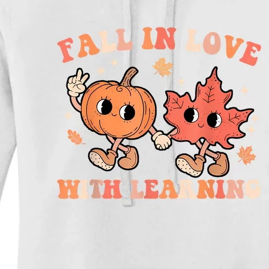 Fall In Love With Learning Fall Teacher Thanksgiving Retro Women's Pullover Hoodie