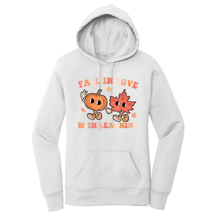 Fall In Love With Learning Fall Teacher Thanksgiving Retro Women's Pullover Hoodie