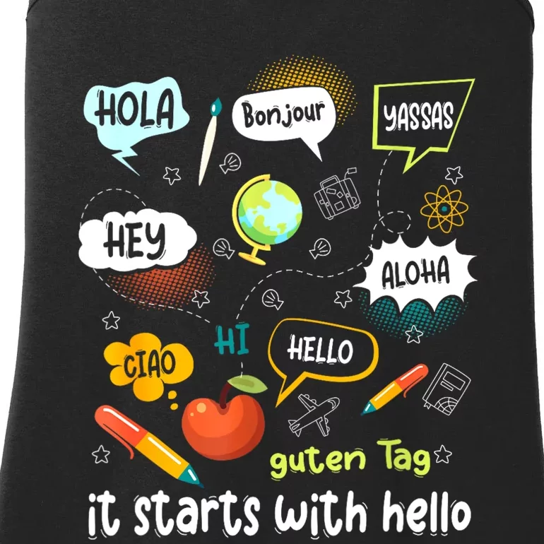 Friendship Inclusion Language Teacher It Starts With Hello Ladies Essential Tank