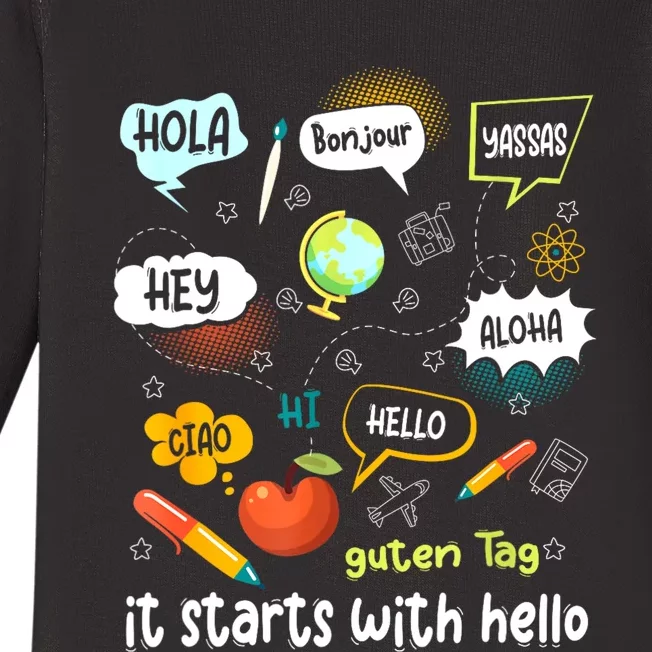 Friendship Inclusion Language Teacher It Starts With Hello Baby Long Sleeve Bodysuit