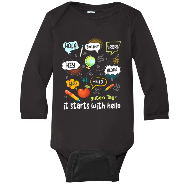 Friendship Inclusion Language Teacher It Starts With Hello Baby Long Sleeve Bodysuit