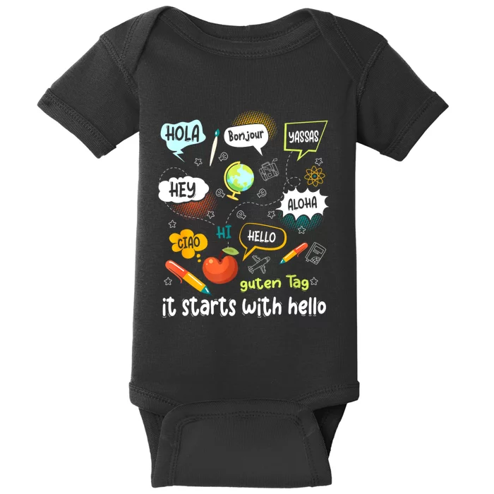 Friendship Inclusion Language Teacher It Starts With Hello Baby Bodysuit