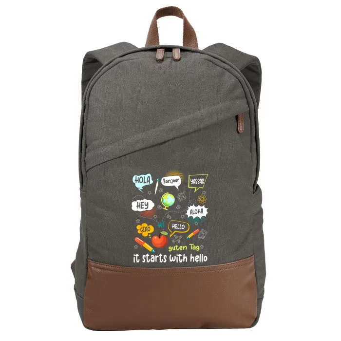 Friendship Inclusion Language Teacher It Starts With Hello Cotton Canvas Backpack