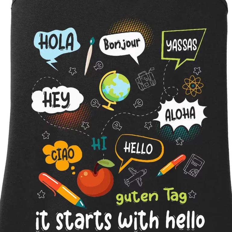 Friendship Inclusion Language Teacher It Starts With Hello Ladies Essential Tank