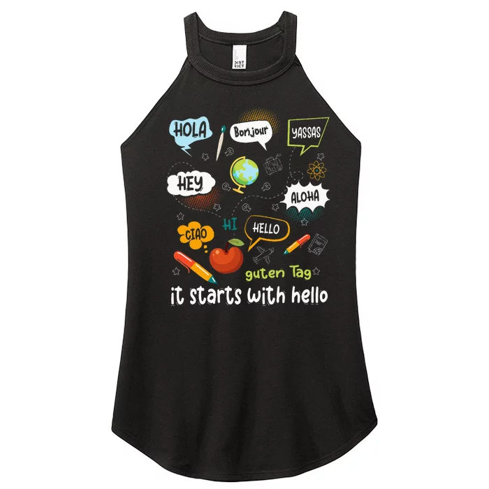 Friendship Inclusion Language Teacher It Starts With Hello Women’s Perfect Tri Rocker Tank