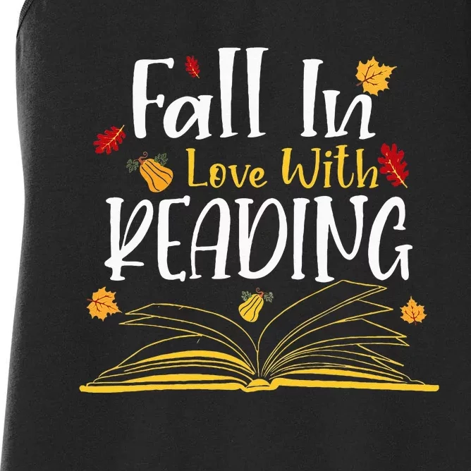 Fall In Love With Reading Fall Leaves Autumn Thanksgiving Women's Racerback Tank