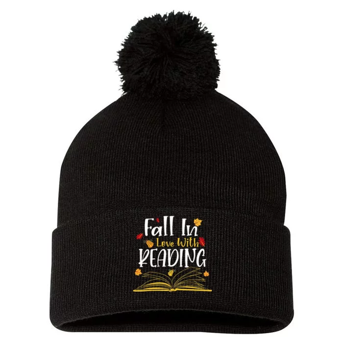 Fall In Love With Reading Fall Leaves Autumn Thanksgiving Pom Pom 12in Knit Beanie