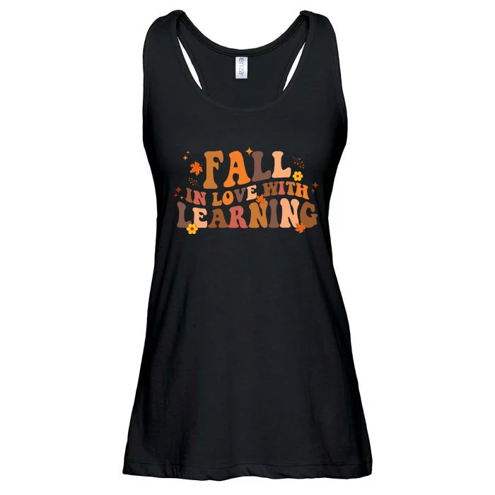 Fall In Love With Learning Fall Teacher Thanksgiving Groovy Ladies Essential Flowy Tank