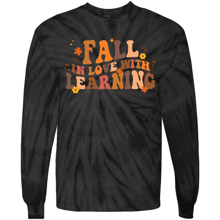 Fall In Love With Learning Fall Teacher Thanksgiving Groovy Tie-Dye Long Sleeve Shirt