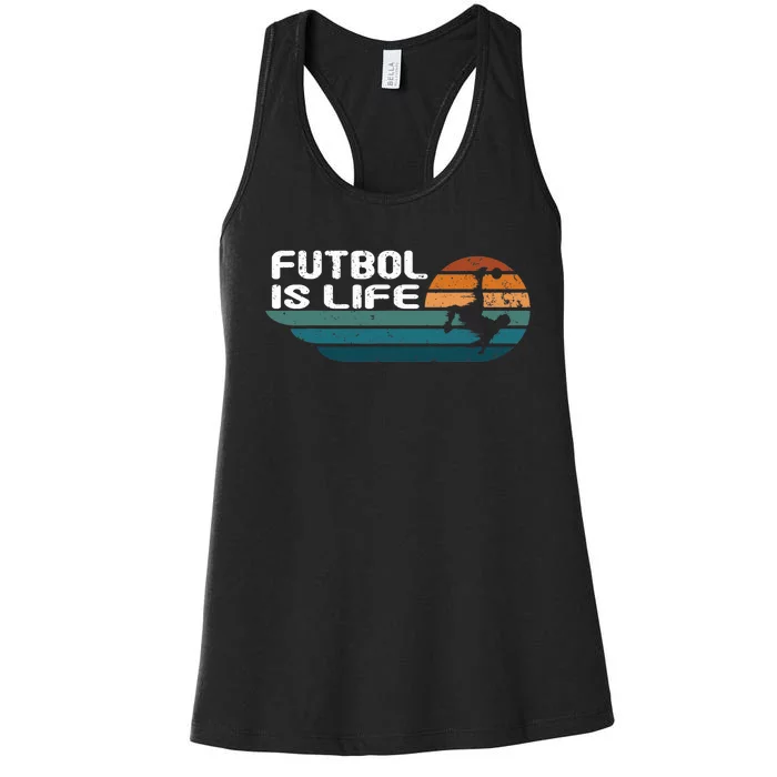 Fútbol Is Life Funny Vintage Football Lover Soccer Women's Racerback Tank