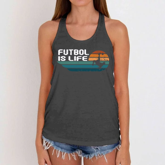 Fútbol Is Life Funny Vintage Football Lover Soccer Women's Knotted Racerback Tank