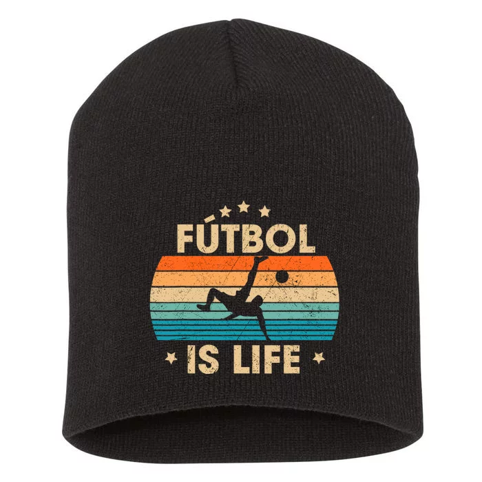 Futbol Is Life Retro Soccer Gift For Player Short Acrylic Beanie