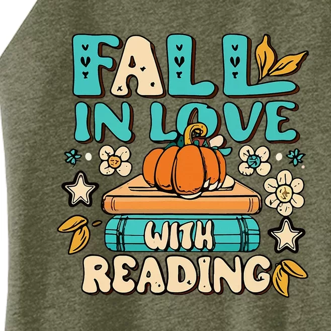 Fall In Love With Reading Book Autumn Pumpkins And Teachers Women’s Perfect Tri Rocker Tank