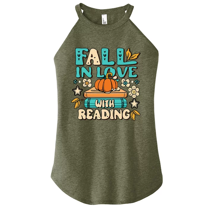 Fall In Love With Reading Book Autumn Pumpkins And Teachers Women’s Perfect Tri Rocker Tank