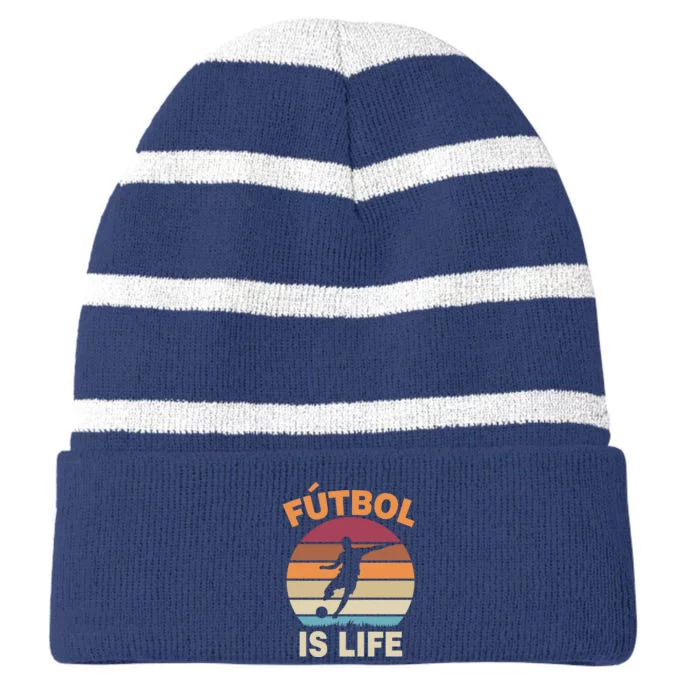 Futbol Is Life Striped Beanie with Solid Band