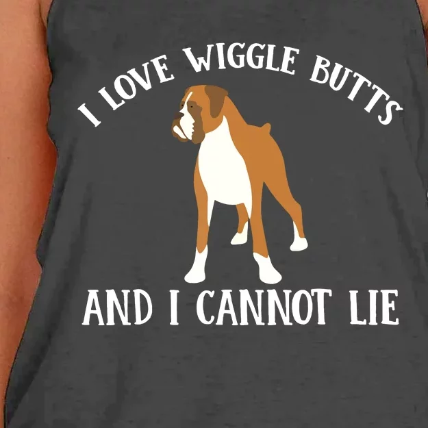 Funny I Love Boxer Wiggle Butt Apparel For Puppy Dog Owners Women's Knotted Racerback Tank