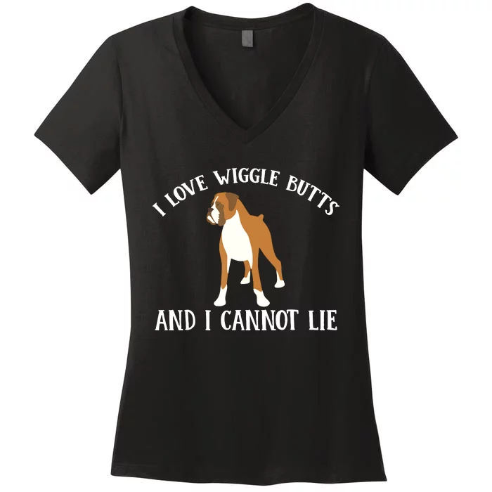 Funny I Love Boxer Wiggle Butt Apparel For Puppy Dog Owners Women's V-Neck T-Shirt