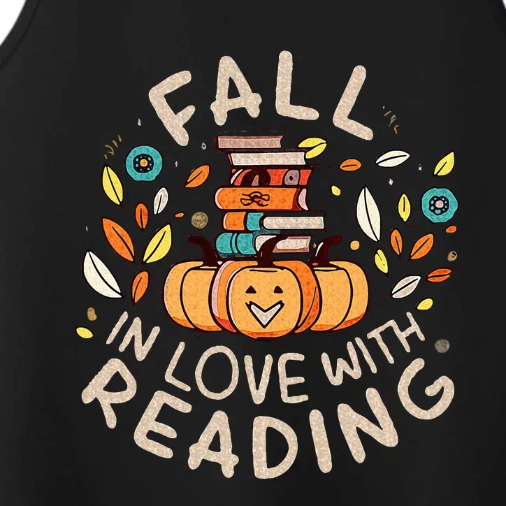 Fall In Love With Reading Book Autumn Pumpkins And Teachers Performance Tank