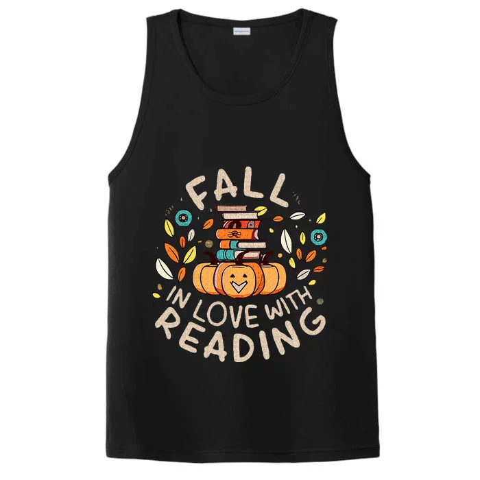 Fall In Love With Reading Book Autumn Pumpkins And Teachers Performance Tank