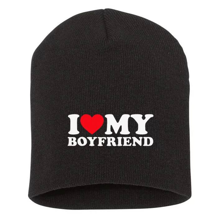 Funny I Love My Boyfriend Heart My Boyfriend Bf Short Acrylic Beanie