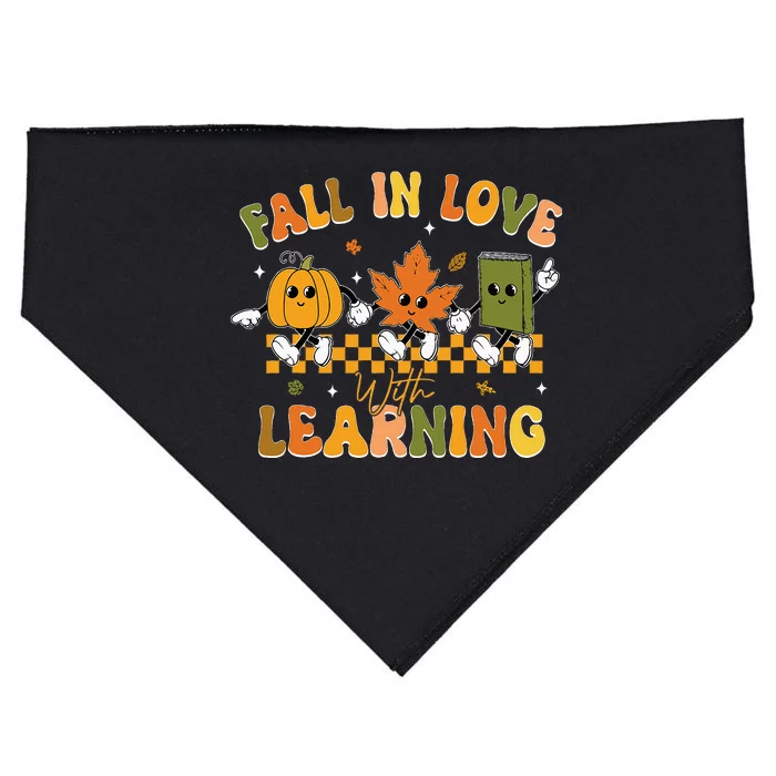 Fall In Love With Learning Retro Pumpkin Thanksgiving USA-Made Doggie Bandana