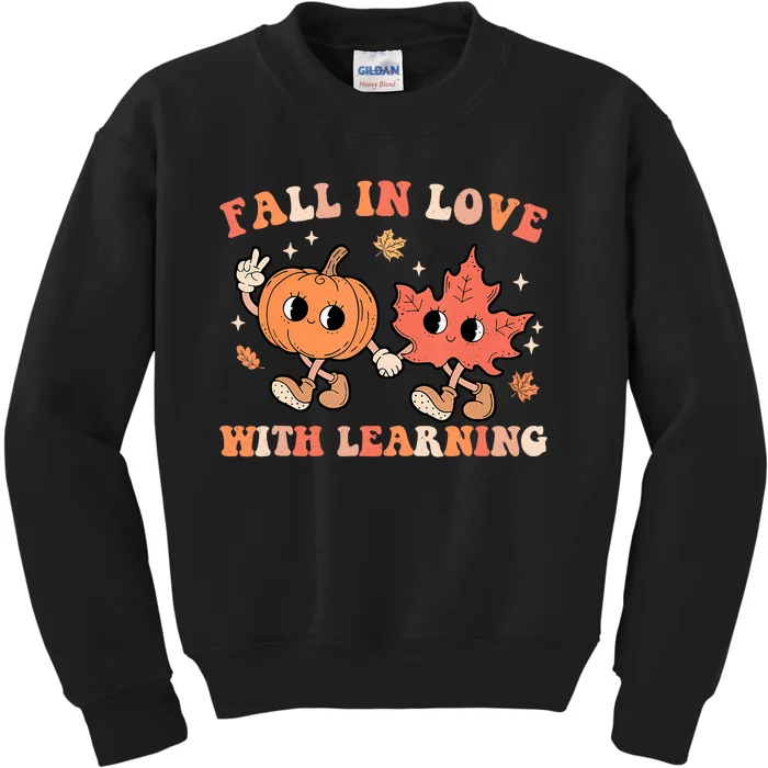 Fall In Love With Learning Fall Teacher Thanksgiving Retro Kids Sweatshirt