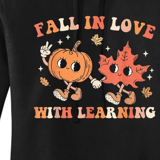 Fall In Love With Learning Fall Teacher Thanksgiving Retro Women's Pullover Hoodie