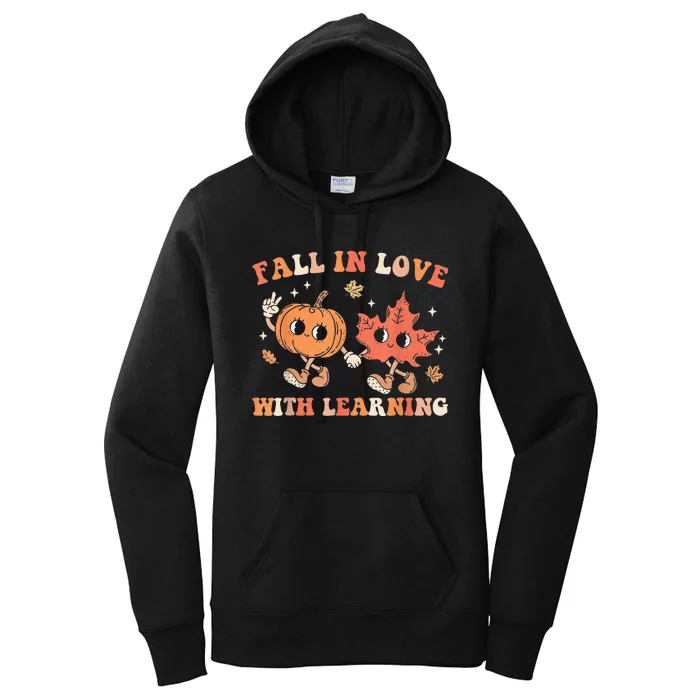 Fall In Love With Learning Fall Teacher Thanksgiving Retro Women's Pullover Hoodie