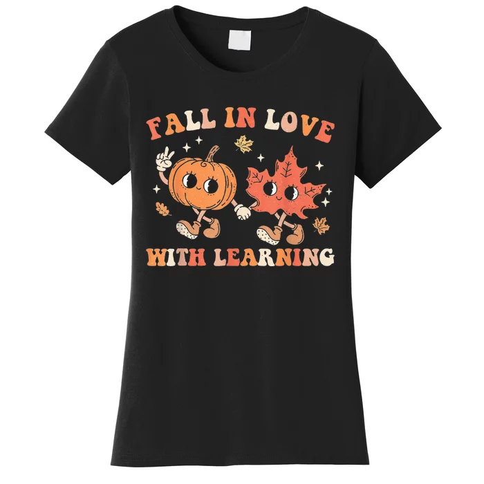 Fall In Love With Learning Fall Teacher Thanksgiving Retro Women's T-Shirt