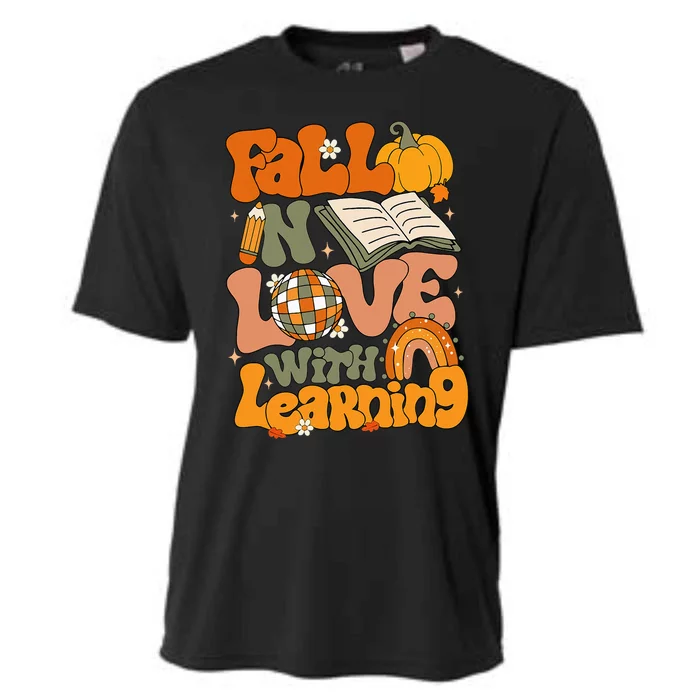 Fall In Love With Learning Autum Thanksgiving Teacher Cooling Performance Crew T-Shirt