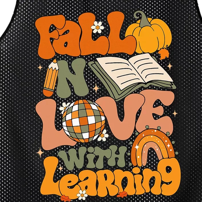 Fall In Love With Learning Autum Thanksgiving Teacher Mesh Reversible Basketball Jersey Tank