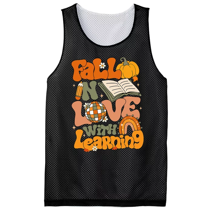 Fall In Love With Learning Autum Thanksgiving Teacher Mesh Reversible Basketball Jersey Tank