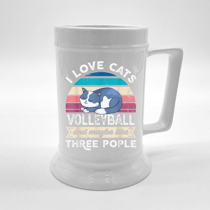 funny I love Cats Volleyball and like Three People Front & Back Beer Stein