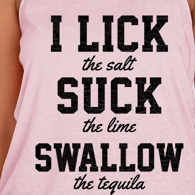 Funny I Lick Salt Swallow Tequila Suck Lime Summer Humor Cool Gift Women's Knotted Racerback Tank