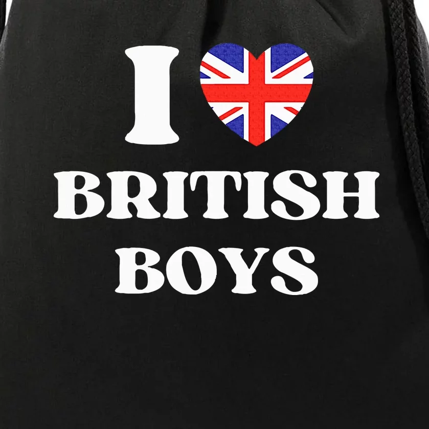 Funny I Love British I Red Heart British Britain Drawstring Bag