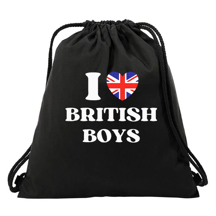 Funny I Love British I Red Heart British Britain Drawstring Bag