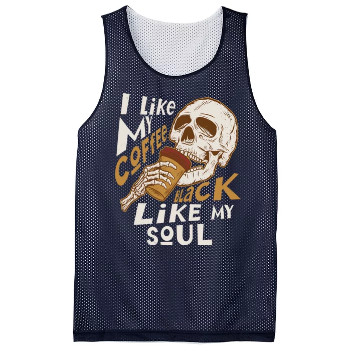 Funny I Like My Coffee Black Like My Soul Skeleton Coffee Lover Mesh Reversible Basketball Jersey Tank