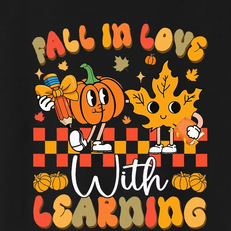 Fall In Love With Learning Funny Teacher Autumn Pumpkin Women's Crop Top Tee