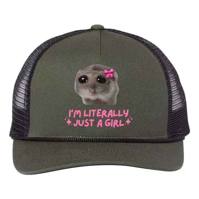 Funny IM Literally Just A Girl Sad Hamster Meme Retro Rope Trucker Hat Cap