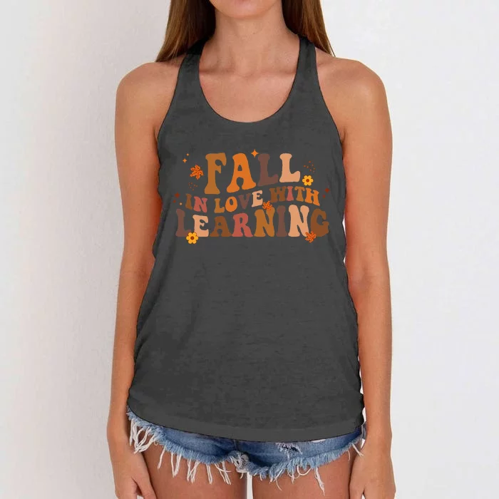 Fall In Love With Learning Fall Teacher Thanksgiving Retro Women's Knotted Racerback Tank