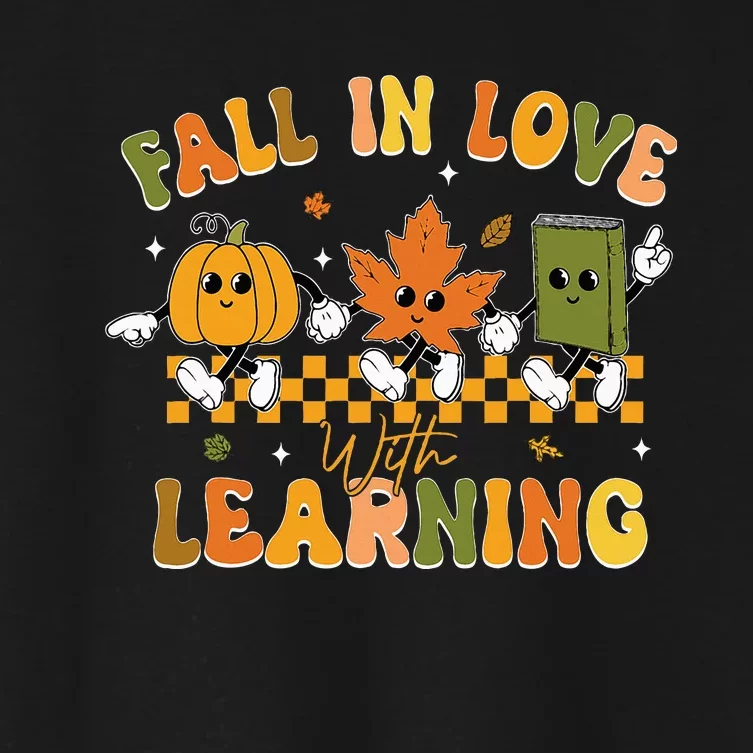 Fall In Love With Learning Retro Pumpkin Thanksgiving Women's Crop Top Tee