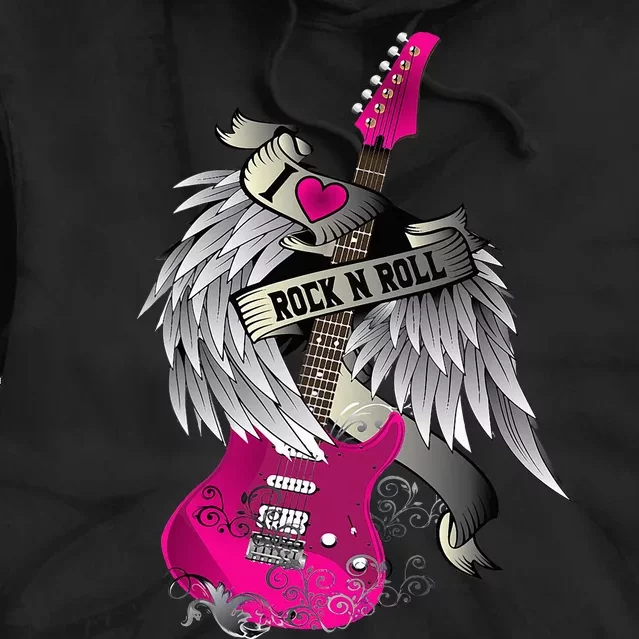 Funny I Love Rock And Roll Guitar Angel Wings Tie Dye Hoodie